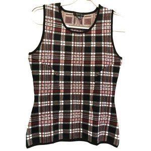 Eva Longoria Sz M Black Tartan Plaid Sleeveless Scoop Neck Top Bodice Blocked